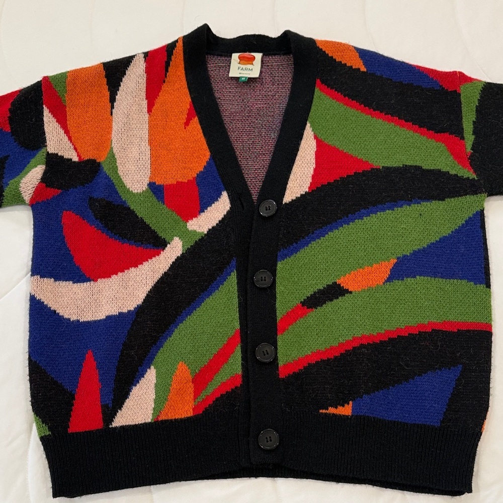 FARM Rio Mixed Flowers Bananas Knit Cardigan